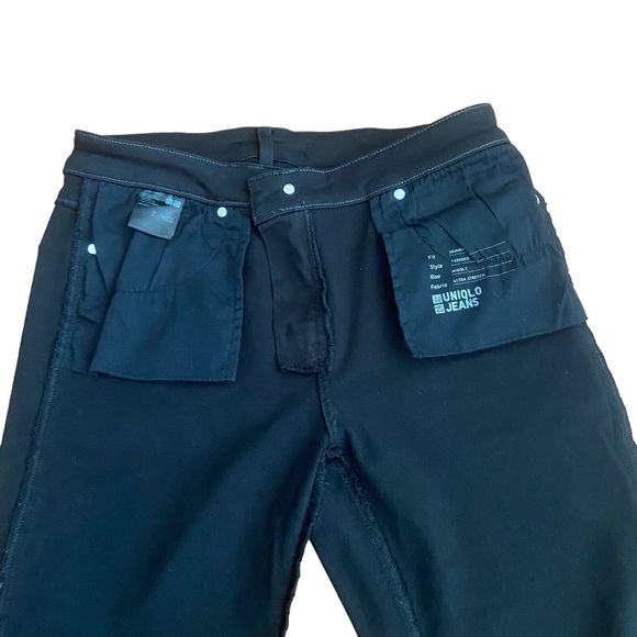 Uniqlo Black Skinny Tapered Mid Rise Jeans Women's Size 28x31" Cotton Blend - Picture 7 of 9